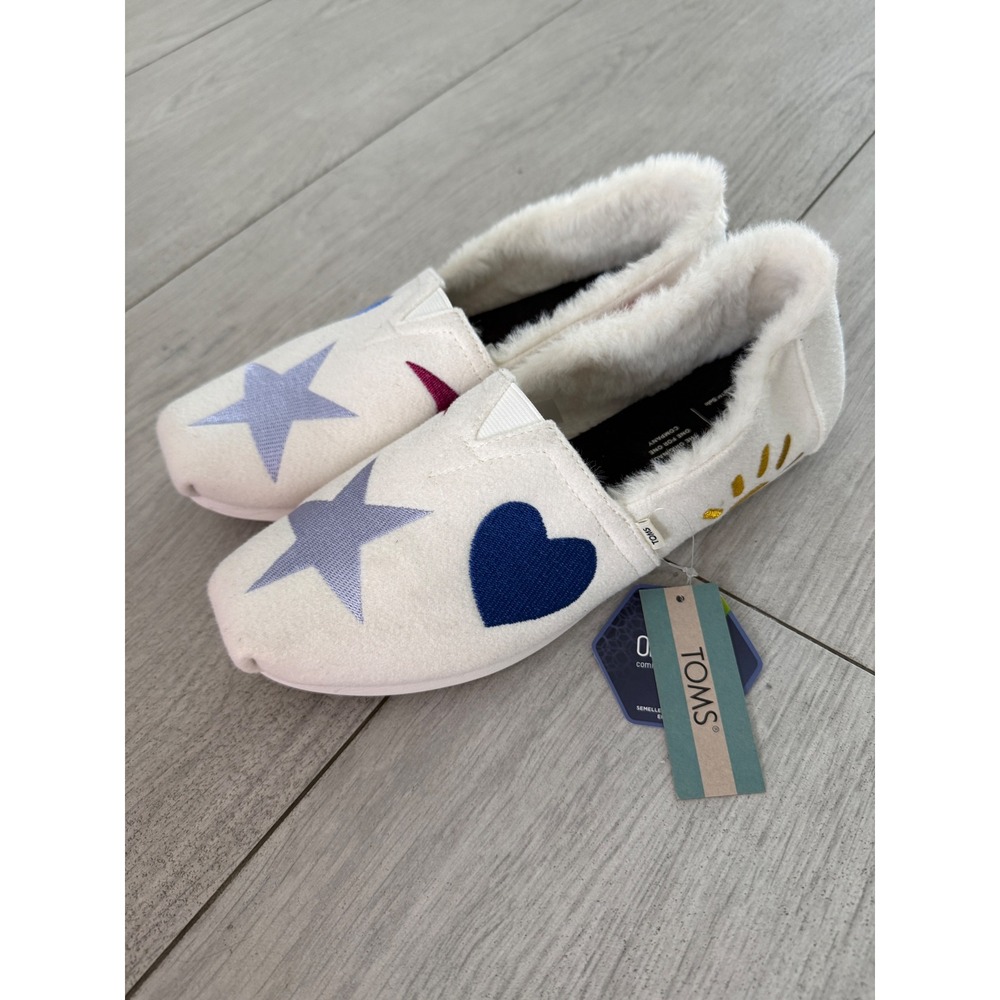 TOMS Alpargata Embroidered Celestial Faux Fur Shoes/Slippers  Womens 10 NWT - Picture 5 of 7